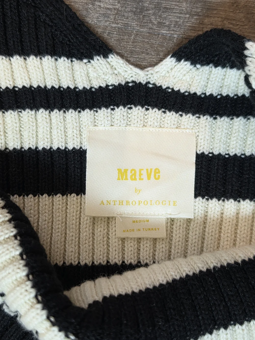 Maeve X Anthro Striped Sweater Shrug Set Womens M Black Cream Ribbed Cotton Blen
